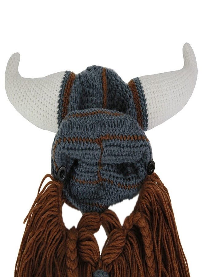 MERRYJULY Knit Viking Hat with Beard Novelty Hats for Men Adults Funny Dwarf Beanie Viking Warrior Horns Helmets for Halloween Costume Dress Up(Viking Beard Hat Long Brown) - Image 3
